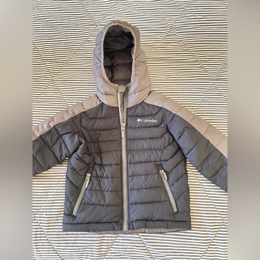 Columbia Omni-heat Jacket Boys Size  XXS (4-5) Black/gray Hooded Puffer Warm